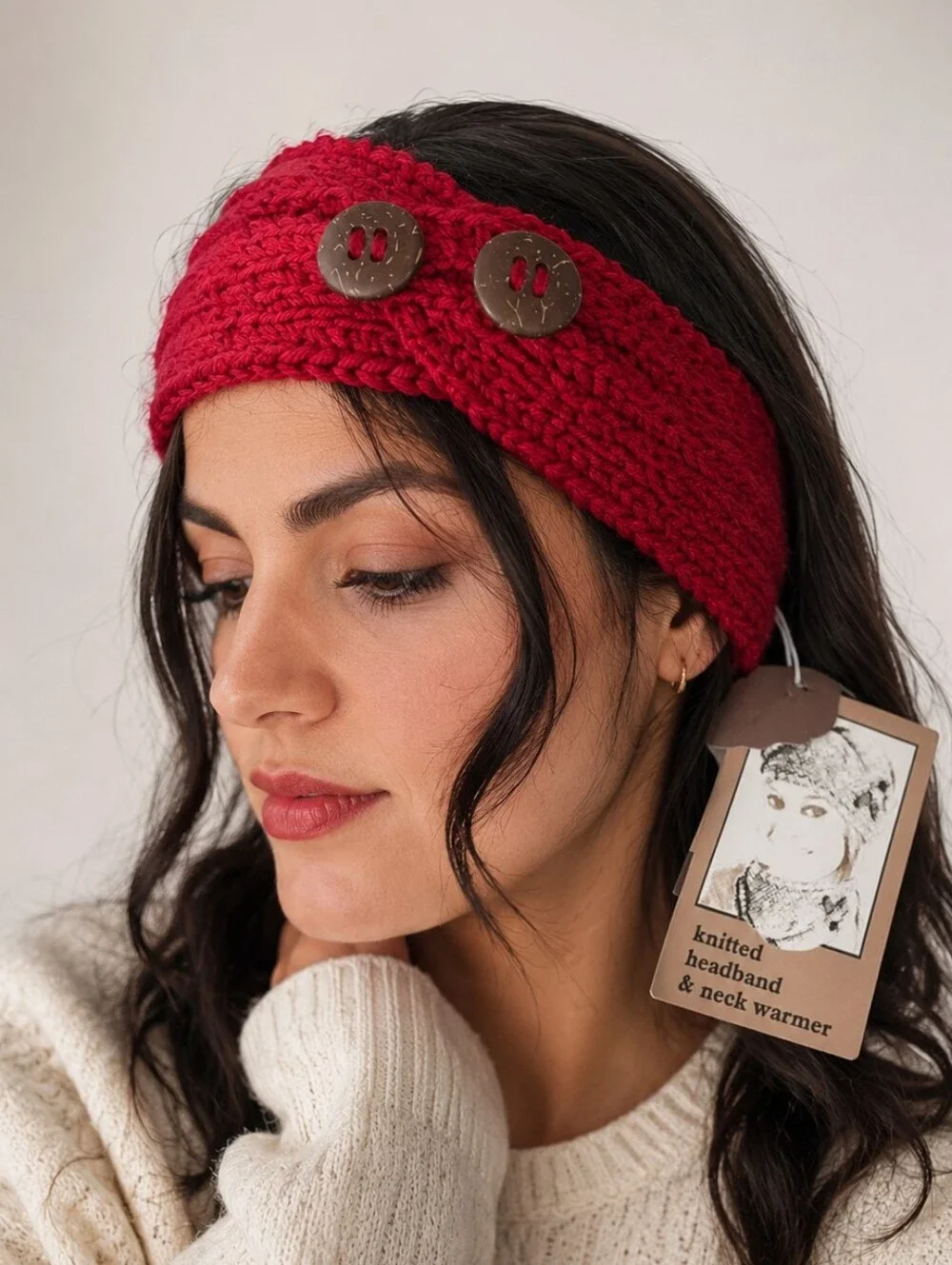 C.C Exclusives Women's Knitted Headband with Sequin Flower Cozy RED